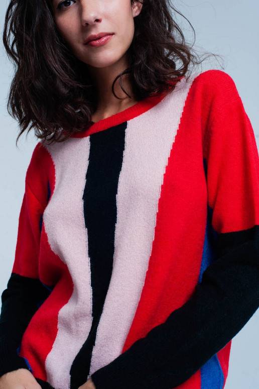 Red and Black Color Block Mon Amour - 3