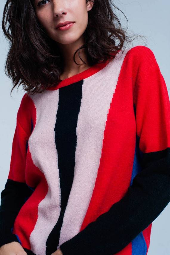 Red and Black Color Block Mon Amour - 3