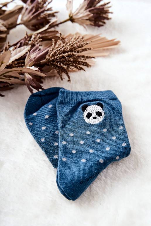 Children's Socks In Dots Panda Blue
