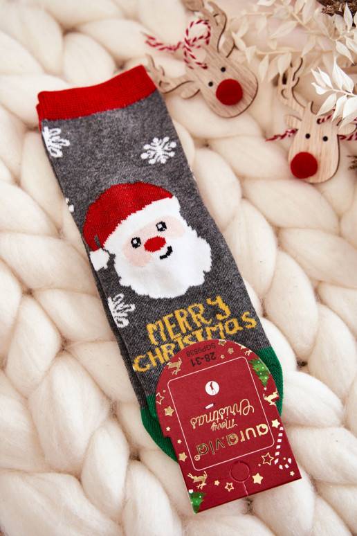 Children's Socks "Merry Christmas" Santa Grey-green