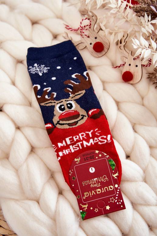 Children's Socks "Merry Christmas" reindeer Navy blue-red 