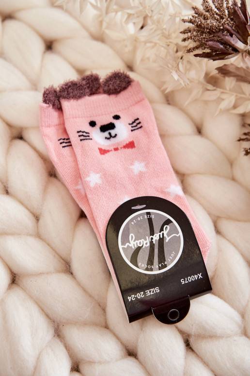 Children's Socks With Stars With Teddy Bear Pink 