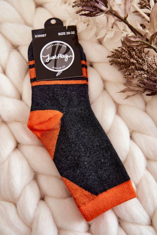 Two-color Youth Socks With Stripes Graphite-Orange