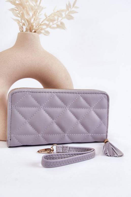Large Quilted Wallet With Stripe Grey Jeffrey