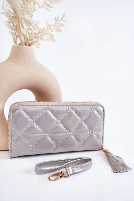 Large Quilted Wallet With Stripe Silver Jeffrey