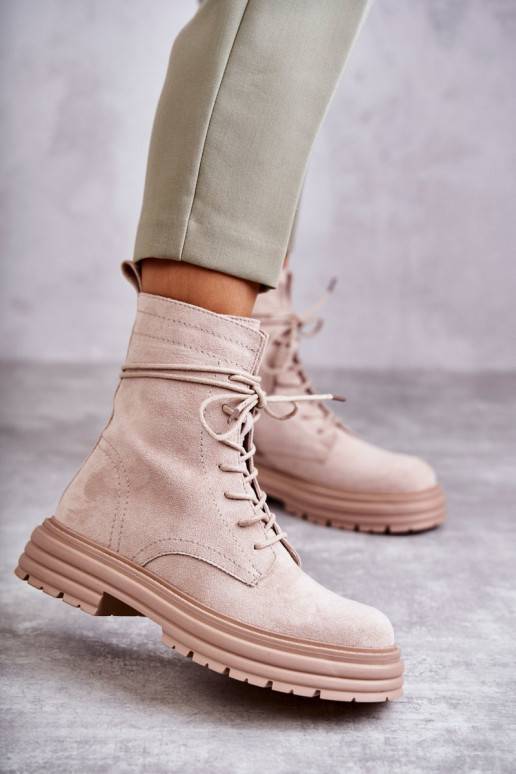 Women's Suede Boots Tied Beige Afra