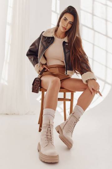 Women's Suede Boots Tied Beige Afra 2