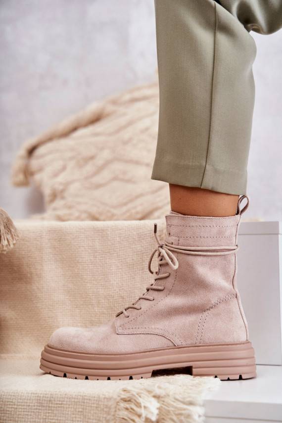 Women's Suede Boots Tied Beige Afra