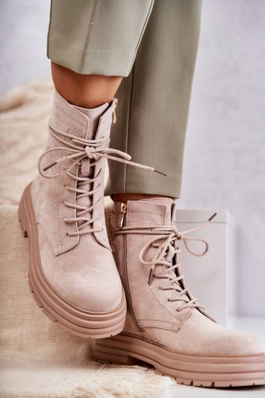 Women's Suede Boots Tied Beige Afra Women's Suede Boots Tied Beige Afra