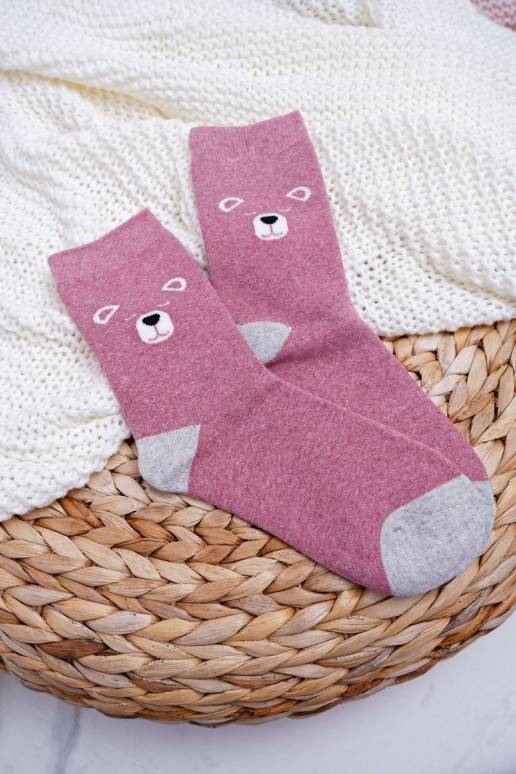 Women's Socks Warm Pink With Teddy Bears