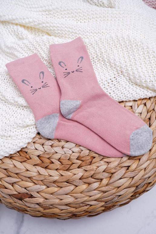 Women's Warm Socks Pink with Rabbit