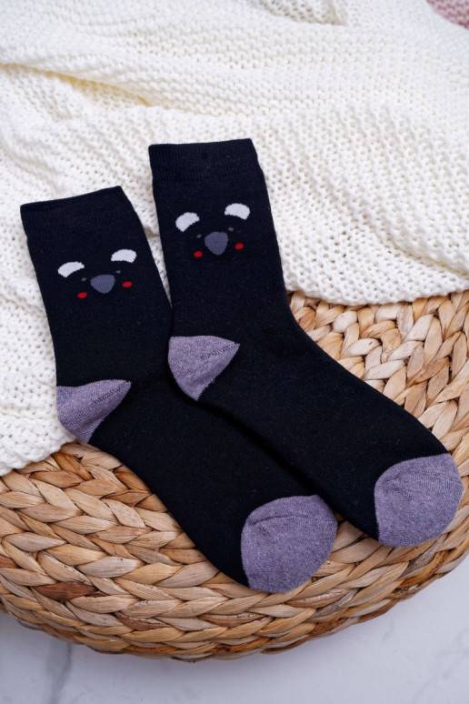 Women's Warm Socks Black with Panda