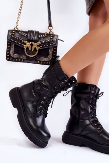 Women's Leather Boots Lace-up Boots Black Passione 2