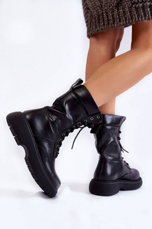 Women's Leather Boots Lace-up Boots Black Passione Women's Leather Boots Lace-up Boots Black Passione