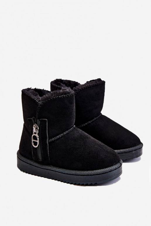 Children's Slip-On Insulated Snow Boots Black Catellie 
