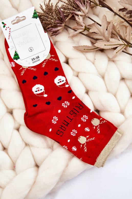 Women's Socks With Christmas Patterns Merry Christmas Red