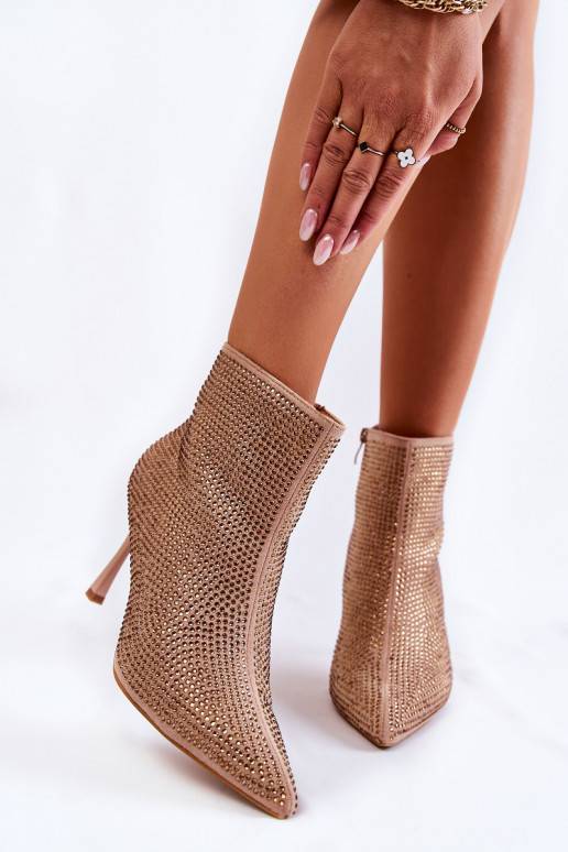 Women's Boots On High Heel With Rhinestones Dark beige Irma Women's Boots On High Heel With Rhinestones Dark beige Irma