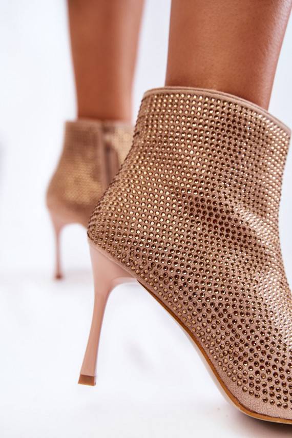 Women's Boots On High Heel With Rhinestones Dark beige Irma