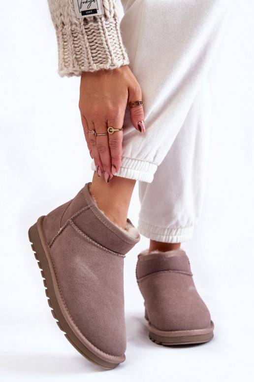 Women's Suede Low Snow Boots Grey Shelie