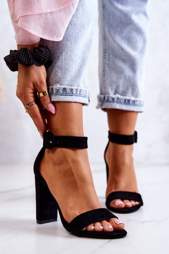 Suede High Heels Sandals Black Jacqueline 