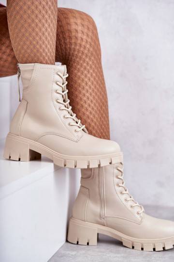 Leather boots with a zipper in beige Tonje