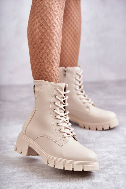 Leather boots with a zipper in beige Tonje