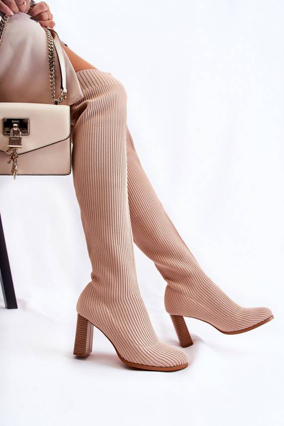 Striped Classic Boots On Heel Beige Laossi