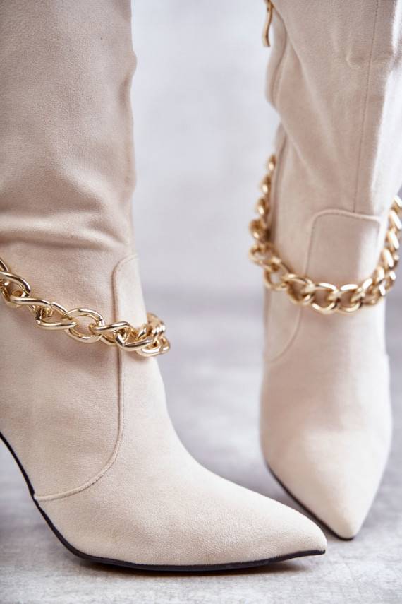 Women's Suede Warm Boots With A Chain Light Beige Jasmin