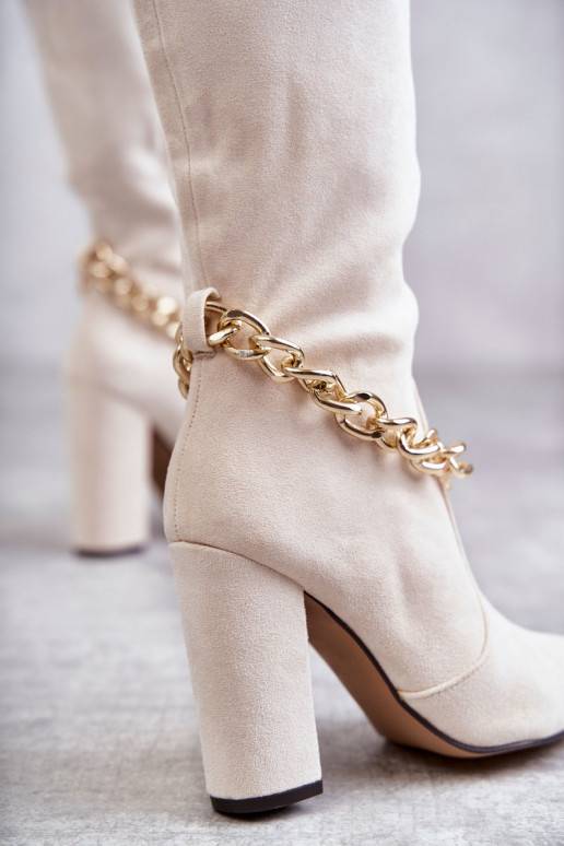 Women's Suede Warm Boots With A Chain Light Beige Jasmin Women's Suede Warm Boots With A Chain Light Beige Jasmin
