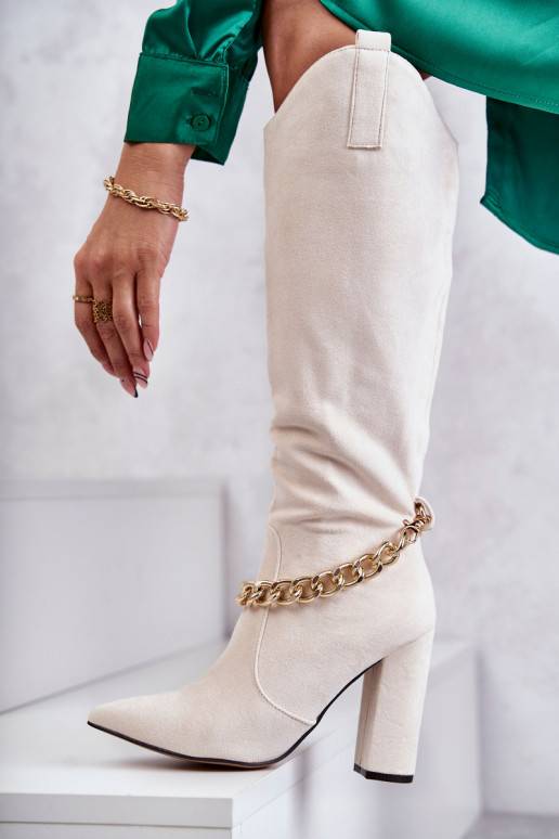 Women's Suede Warm Boots With A Chain Light Beige Jasmin Women's Suede Warm Boots With A Chain Light Beige Jasmin