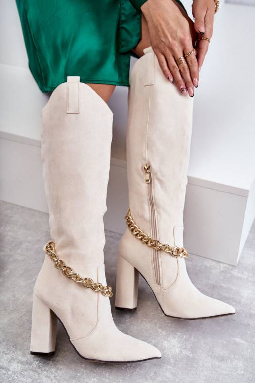 Women's Suede Warm Boots With A Chain Light Beige Jasmin Women's Suede Warm Boots With A Chain Light Beige Jasmin