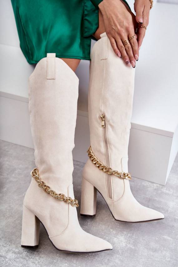 Women's Suede Warm Boots With A Chain Light Beige Jasmin