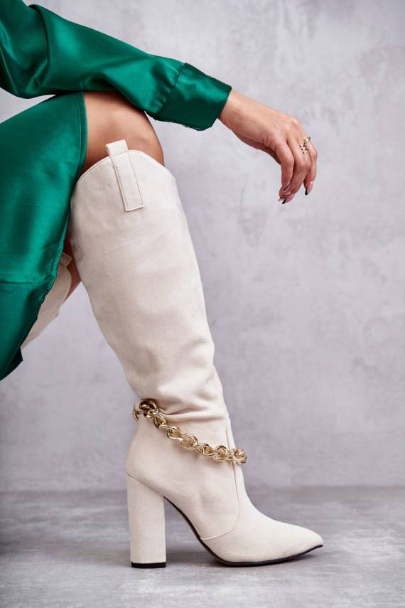 Women's Suede Warm Boots With A Chain Light Beige Jasmin