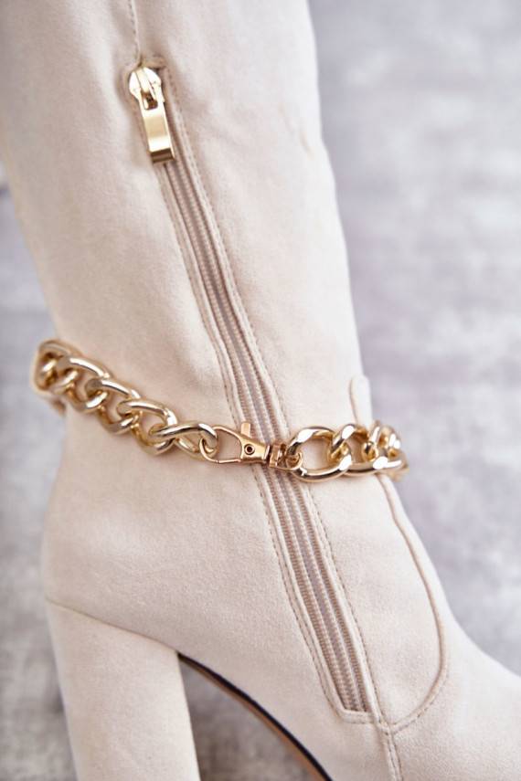 Women's Suede Warm Boots With A Chain Light Beige Jasmin