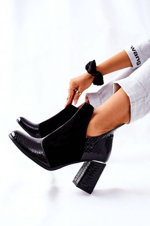 Women's Leather Stiletto Booties Black I Wish
