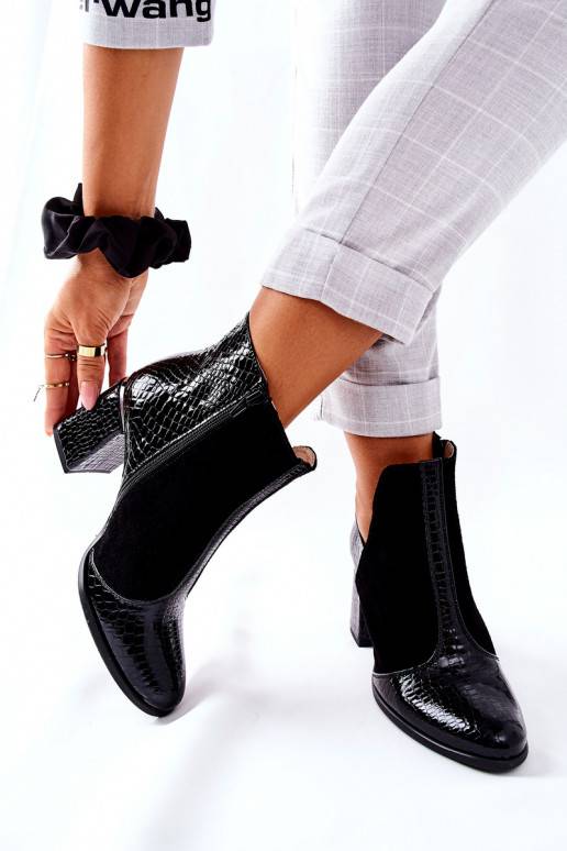 Women's Leather Stiletto Booties Black I Wish