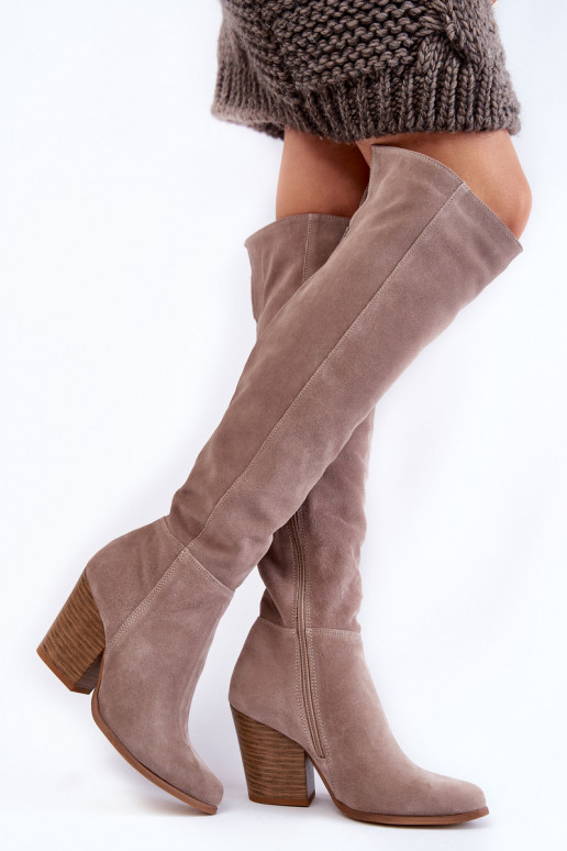 Women's Suede Thigh High Boots Lewski 2833 Grey Women's Suede Thigh High Boots Lewski 2833 Grey