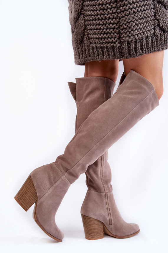 Women's Suede Thigh High Boots Lewski 2833 Grey