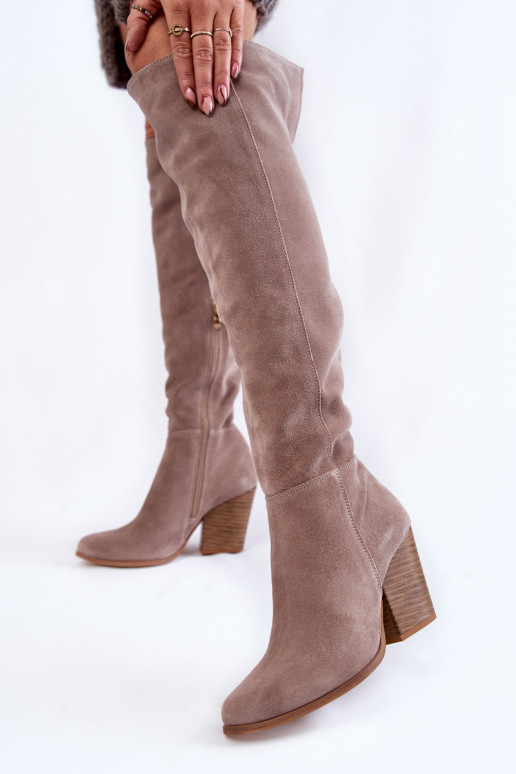 Women's Suede Thigh High Boots Lewski 2833 Grey Women's Suede Thigh High Boots Lewski 2833 Grey