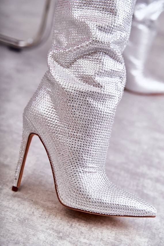 Fashionable Boots On High Heel With Cubic Zirconia Silver Lovisa