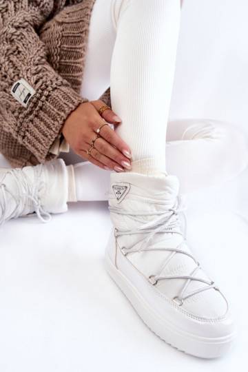 Women's Fashionable Lace-up Snow Boots White Carrios 2
