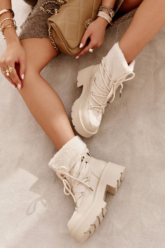 Women's snow boots with sheepskin Beige Sanna 