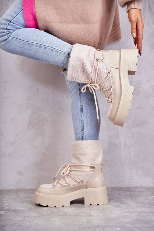 Women's snow boots with sheepskin Beige Sanna