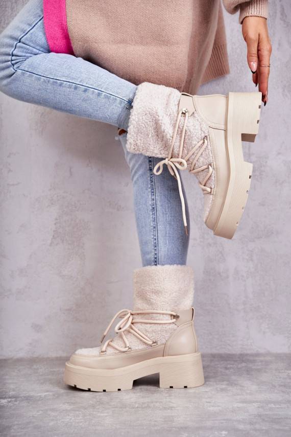 Women's snow boots with sheepskin Beige Sanna 