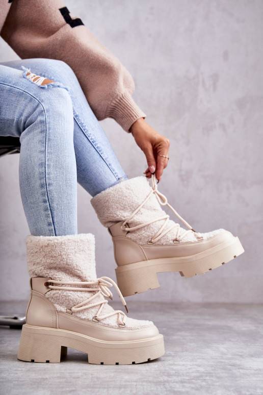 Women's snow boots with sheepskin Beige Sanna