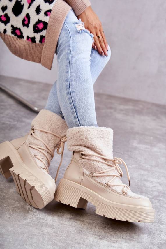 Women's snow boots with sheepskin Beige Sanna 