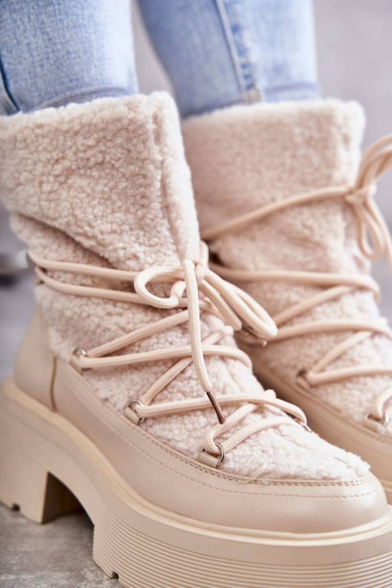 Women's snow boots with sheepskin Beige Sanna 