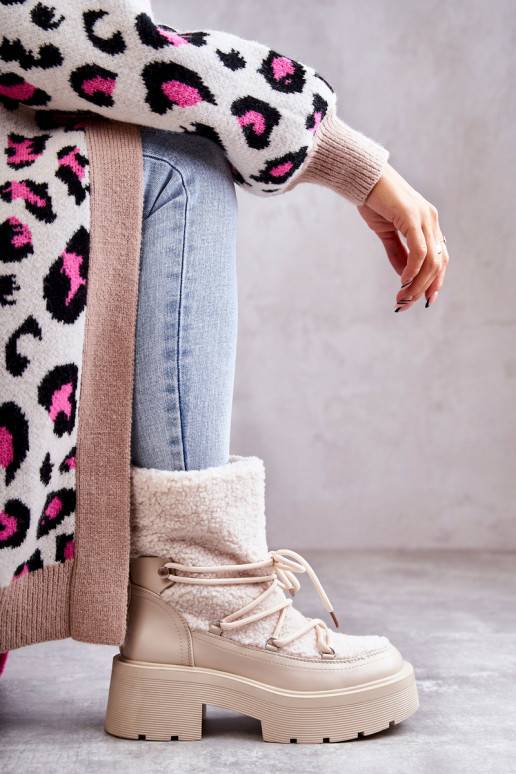 Women's snow boots with sheepskin Beige Sanna
