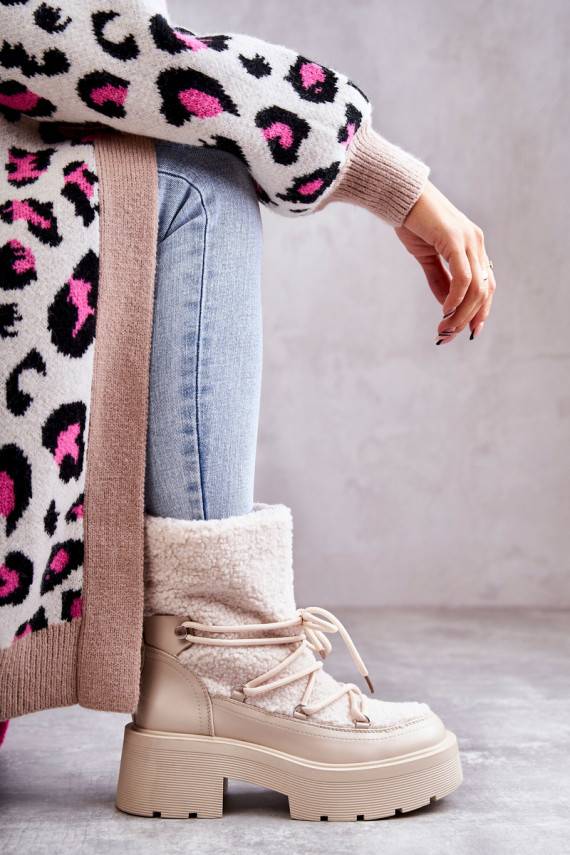 Women's snow boots with sheepskin Beige Sanna 