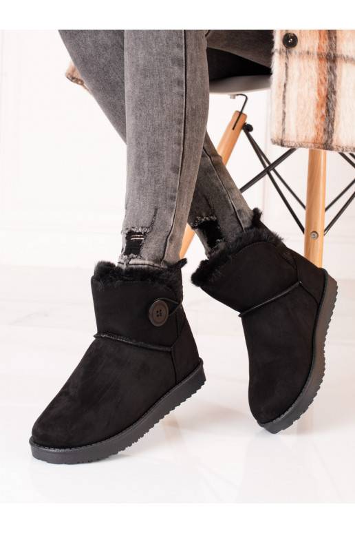 warm Women's snow boots Shelovet black z guzikiem